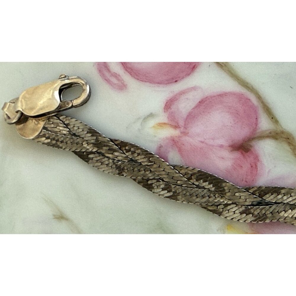 Vintage 80s Braided 925 Silver Herringbone Bracelet 7.5" - Picture 9 of 10